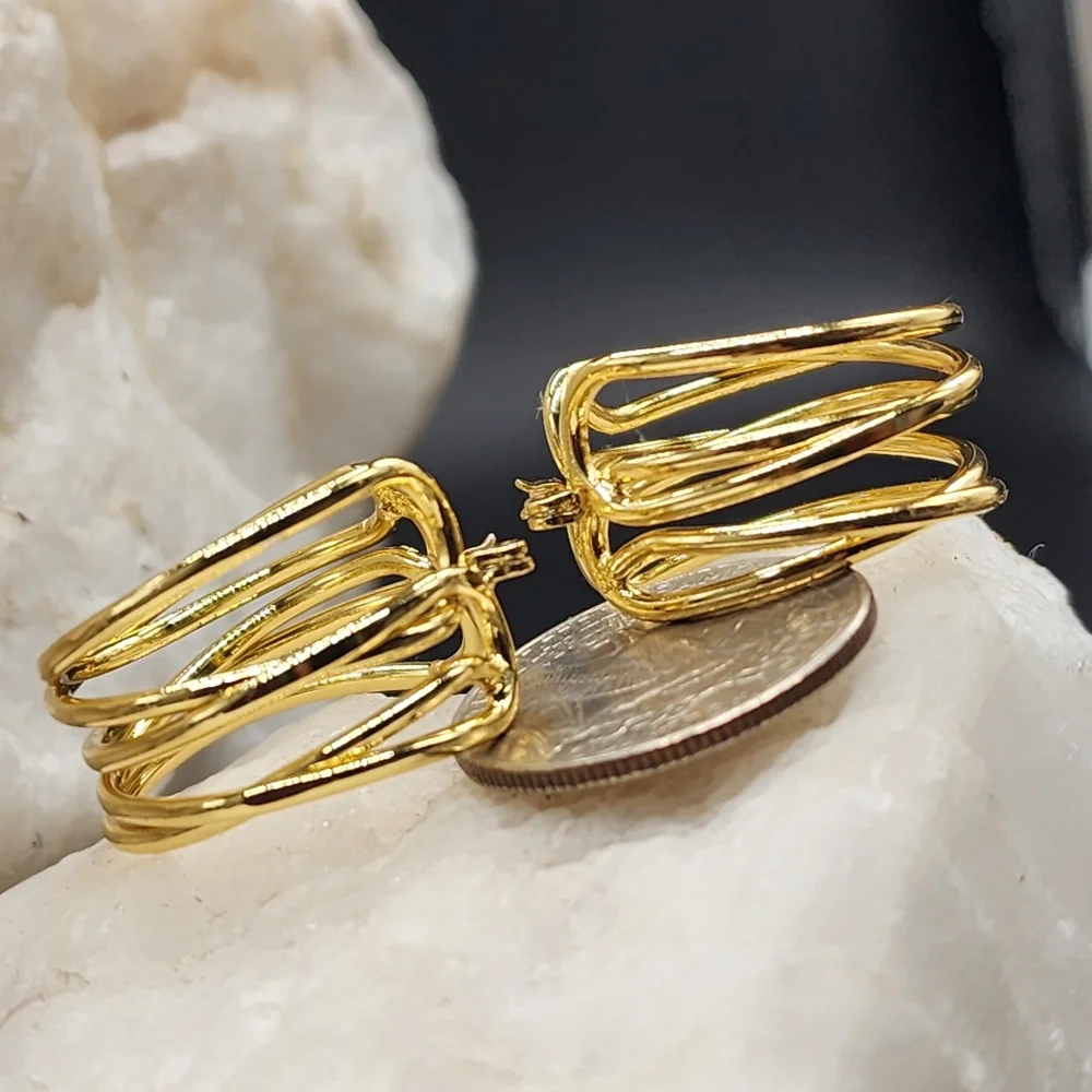Rhodium/ 18 kt Gold Plated Hoops Earrings/Studs Contemporary Design